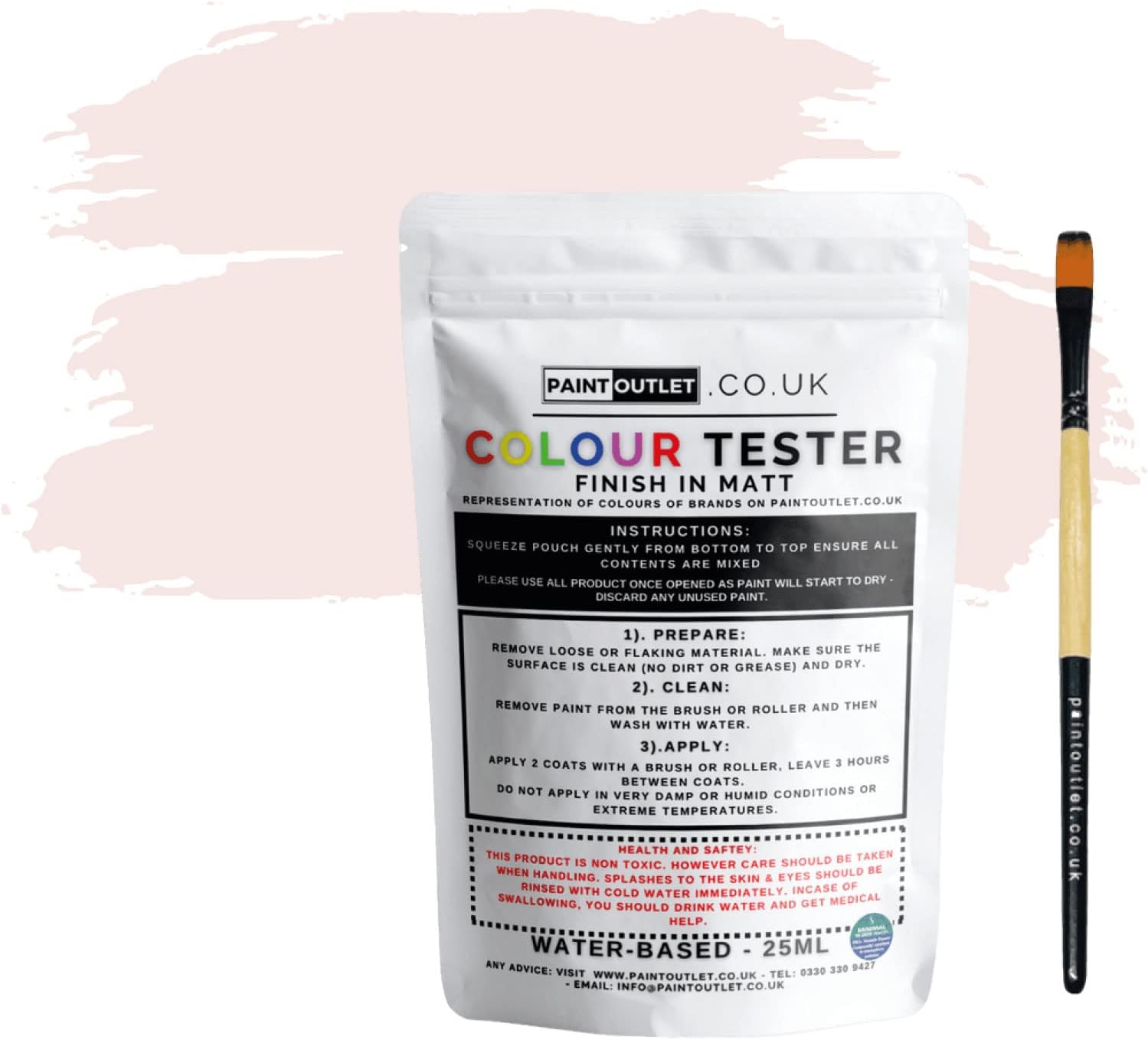 HQC Paint Wall and Ceilings Matt | Sample Colour Tester Potwith Brush | Quick Drying Quality Interior Paint | Contemporary Finish | Baby Pink Colour 25ml