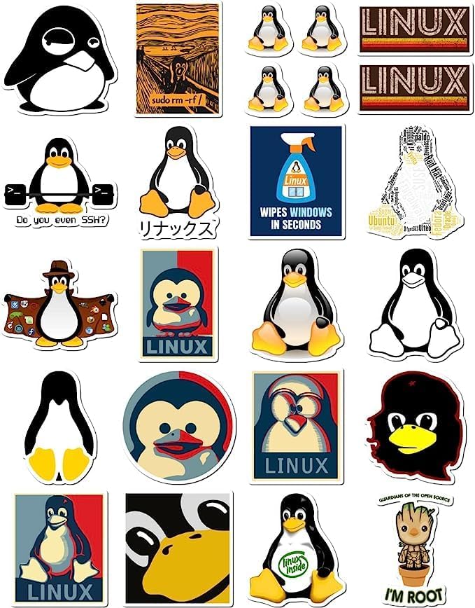 20 Pcs Value Pack Linux Decal Penguin Sticker Waterproof Vinyl Aesthetic SUV Truck