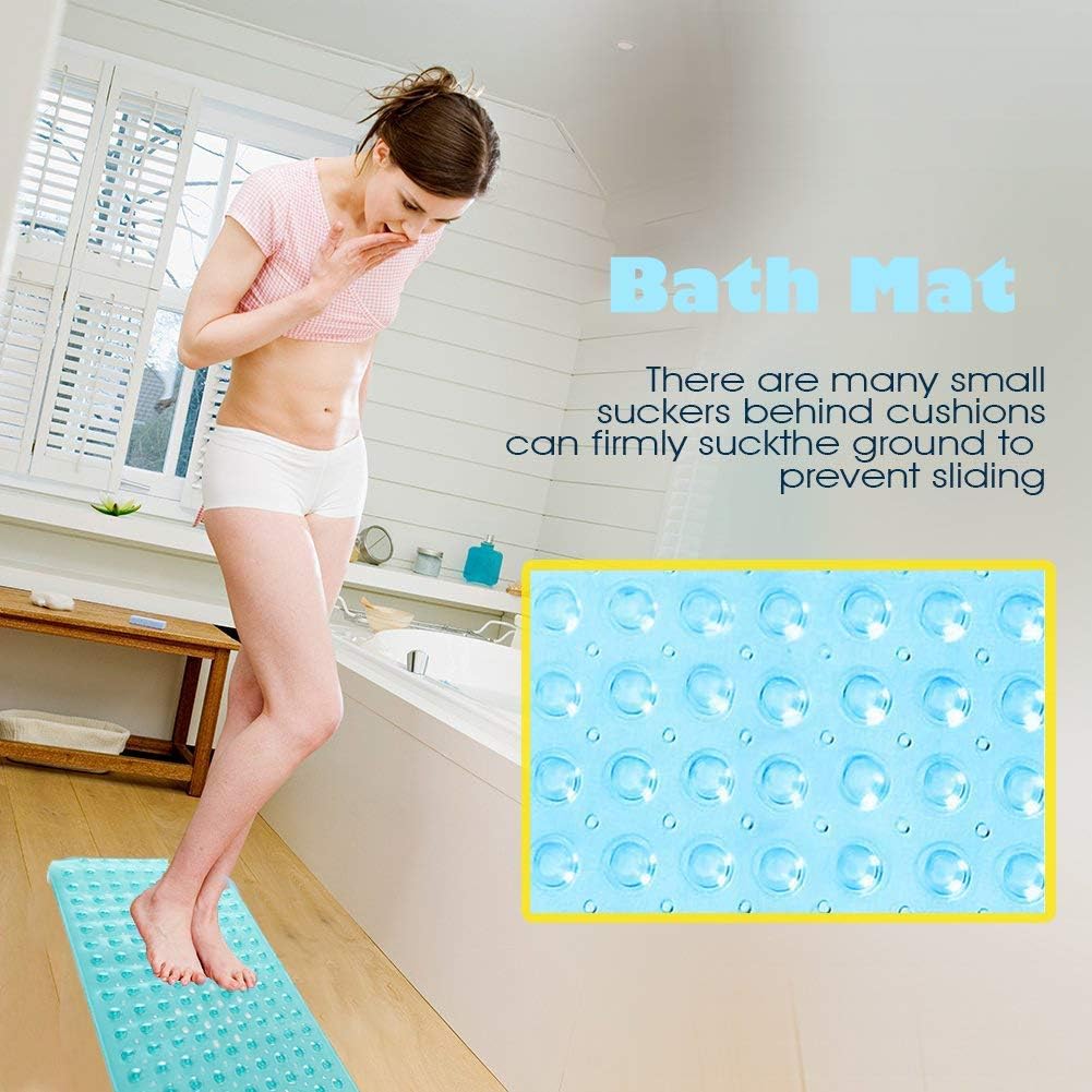 Bathtub Mats | 30% Extra Long Bath Mat |Anti Slip Shower Mat with 200 Suction Cups |Machine Washable 16in x 40 in (Clear Green)