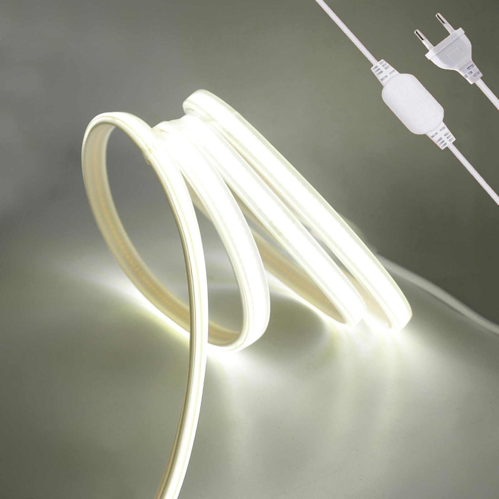 25m blanco 6000K tira de luces LED COB recortable, AC220V, flexible e impermeable, diseño DIY, para dormitorios, salones, salas de juegos, cocinas, fiestas y decoración de tiendas