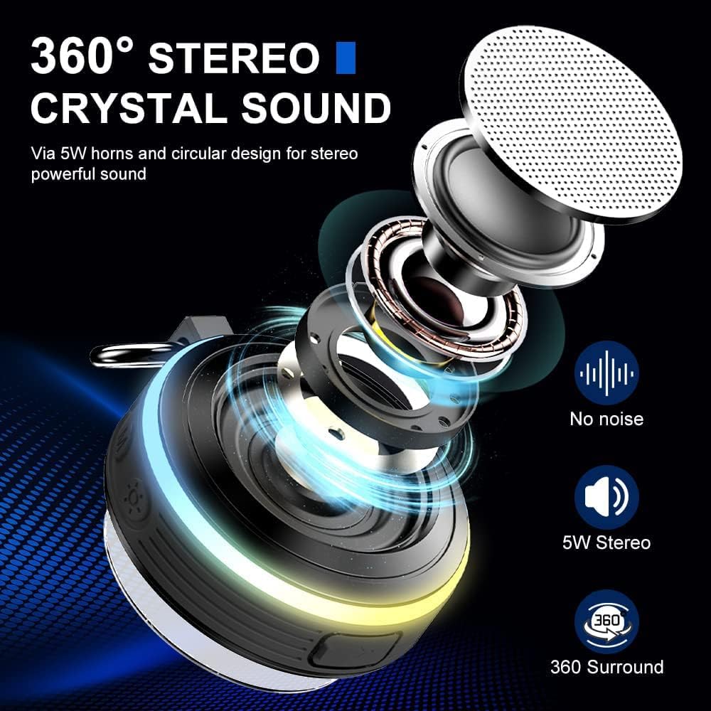 One-Day Sale: Up to 60% Off Bluetooth Speaker, Waterproof Bluetooth Speaker with 6H Playtime, Loud HD Sound, Shower Speaker with Suction Cup & Sturdy Hook, Compatible with iOS, Android, PC, Pad (Black)