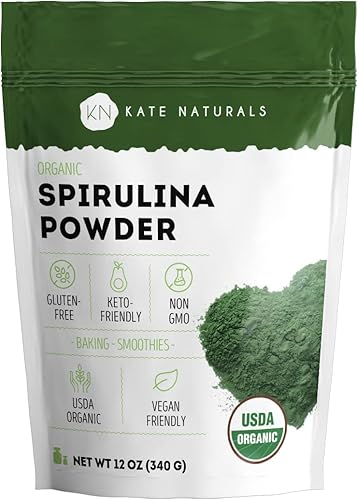 Kate Naturals - Polvo de espirulina para apoyo inmunológico y antioxidantes (12 onzas) de Espirulina en polvo orgánico USDA, 100% natural, orgánico