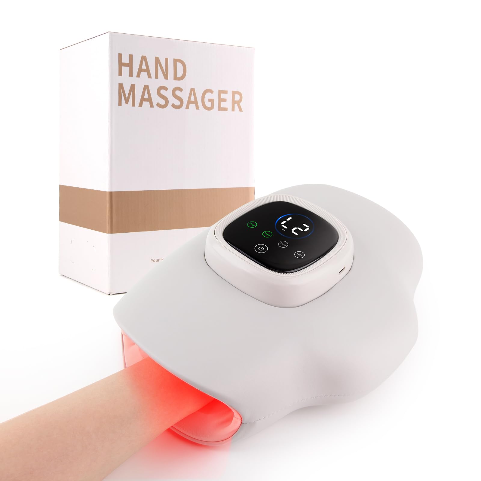 Handmassagegerät, Hand Massagegerät mit 3D-Luftkompression | LED-Licht, Thermotherapie, Wireless, Elektrisch, Entspannung für Hand & Finger, Arthritis, Karpaltunnelsyndrom, Handmassage