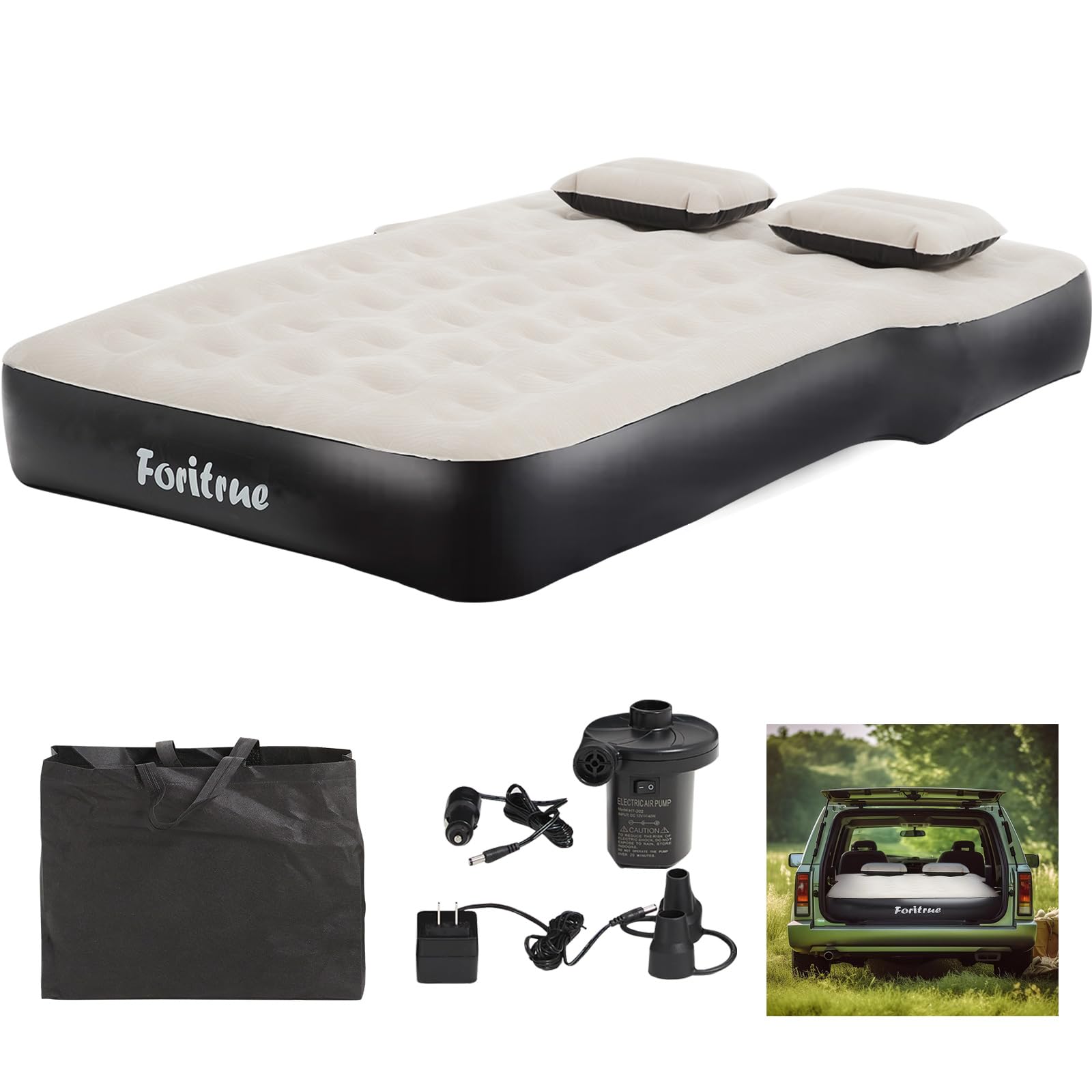 FORITRUE SUV Air Mattress,10inch Car Air Mattress for SUV,Camping Car Bed Mattress with External Pump Pillows Carry Bag
