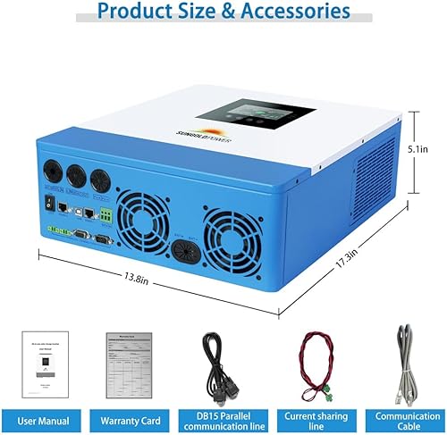 Miniatura 8 de SUNGOLDPOWER - Inversor solar híbrido de 5000 W y 48 voltios, onda sinusoidal pura, entrada de CA de 120 VCA, salida de CA de 120 VCA, cargador
