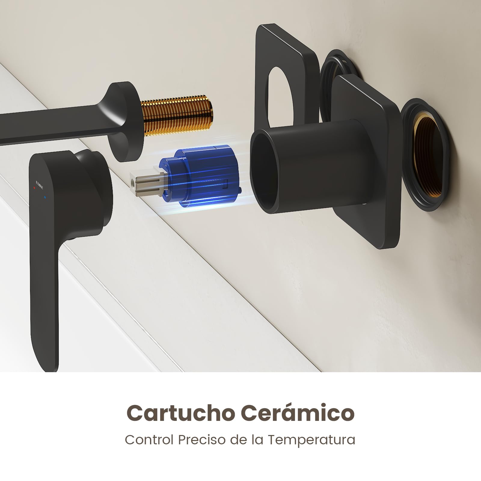 EMKE Grifo de Baño Modular, 233x127x110 mm, Cuerpo de Latón Negro Mate, Mezclador para Lavabo, Grifo de Cocina con Aireador, Cartucho Cerámico, Grifo de Lavabo