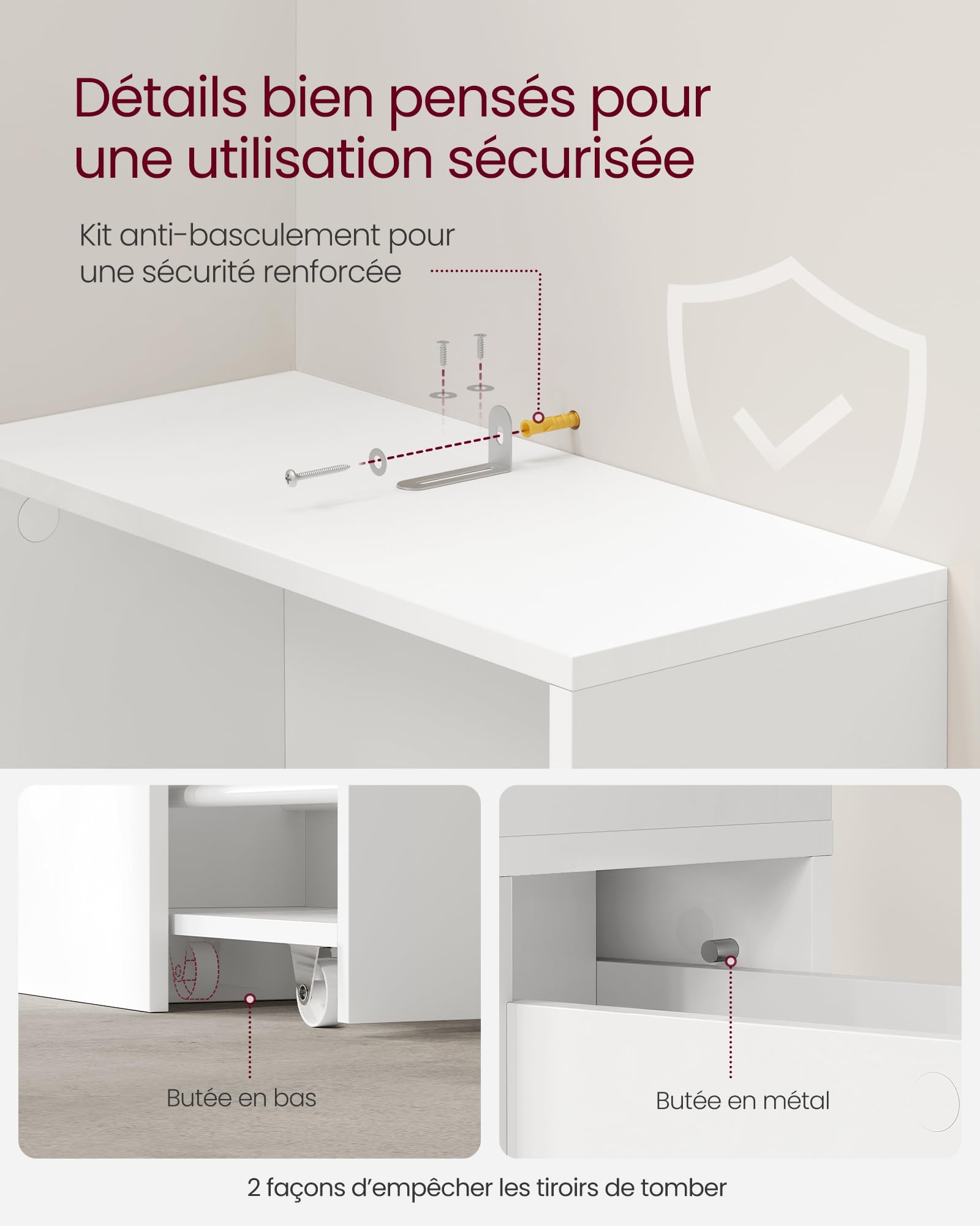 VASAGLE Meuble de Salle de Bain Haut, Colonne avec Tiroirs et Étagère Réglable, Armoire, Blanc Classique