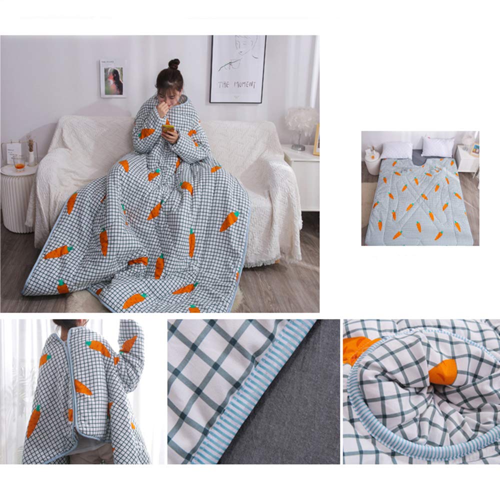 Manta cálida con Mangas, edredón portátil con Cremallera, Capa de algodón Engrosada, Saco de Dormir de Invierno para Adultos, Capa a Prueba de Viento para la Oficina en el hogar 59 * 79in,d