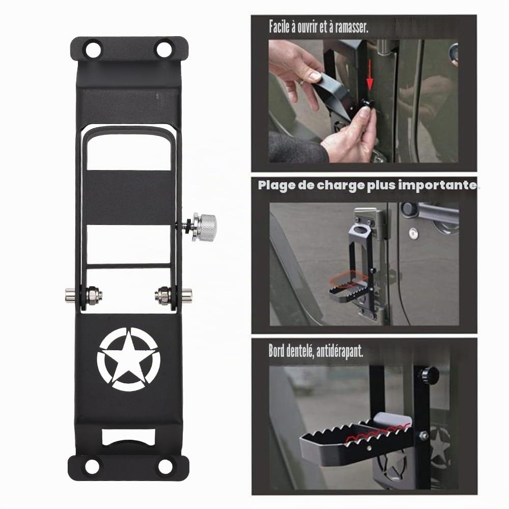 Blueshyhall Marchepied de porte de voiture pliable pour J-eep Wrangler JK/JKU 2007-2017 2 portes 4 portes, pédale de porte de voiture pour accès au toit de voiture, charge maximale : 136 kg,