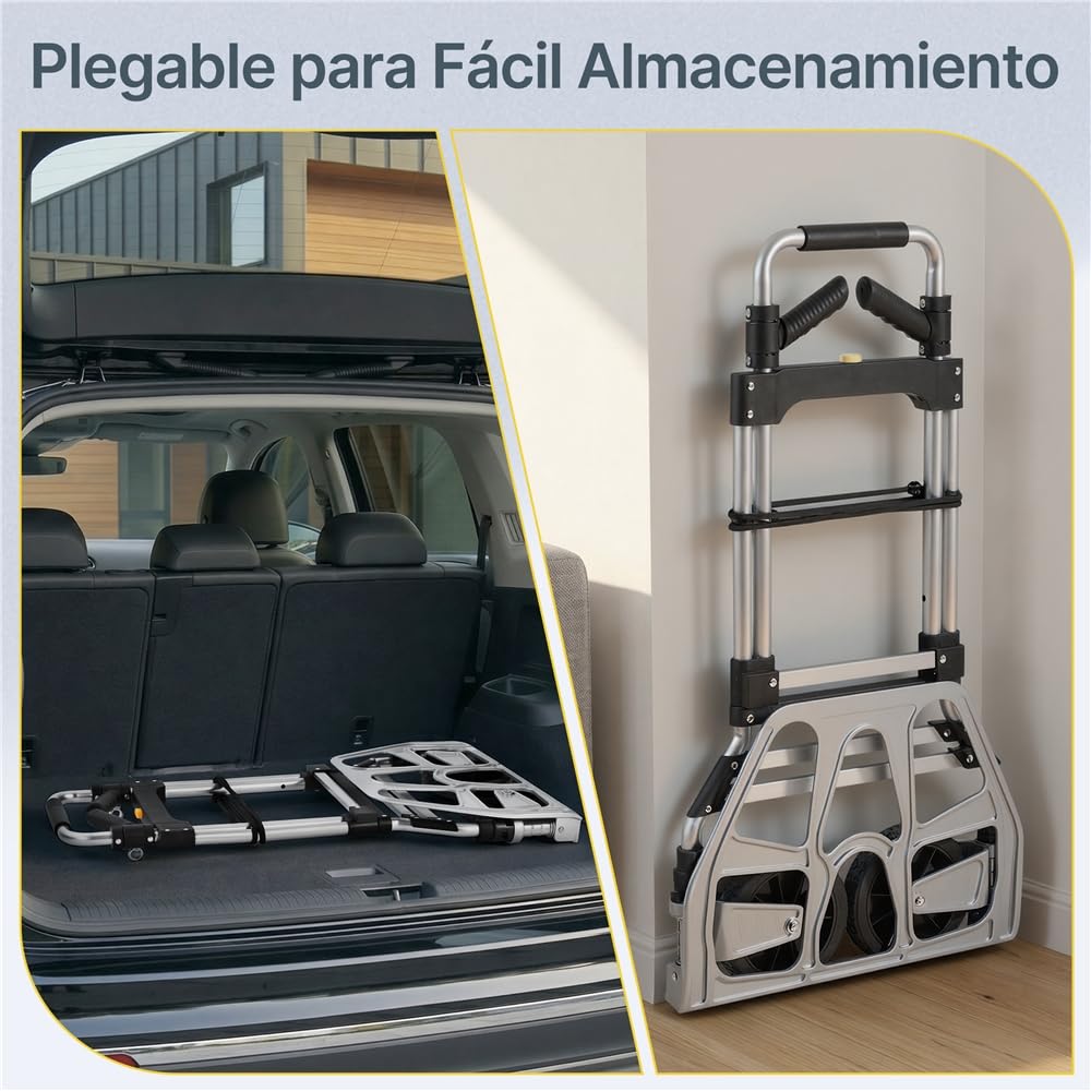 Yaheetech Carretilla de Mano Plegable Carga de 150 kg | Carro de Mano de Alta Resistencia con Ruedas Mango Telescópico para Transporte Doméstico, Mercancías de Almacén Supermercado