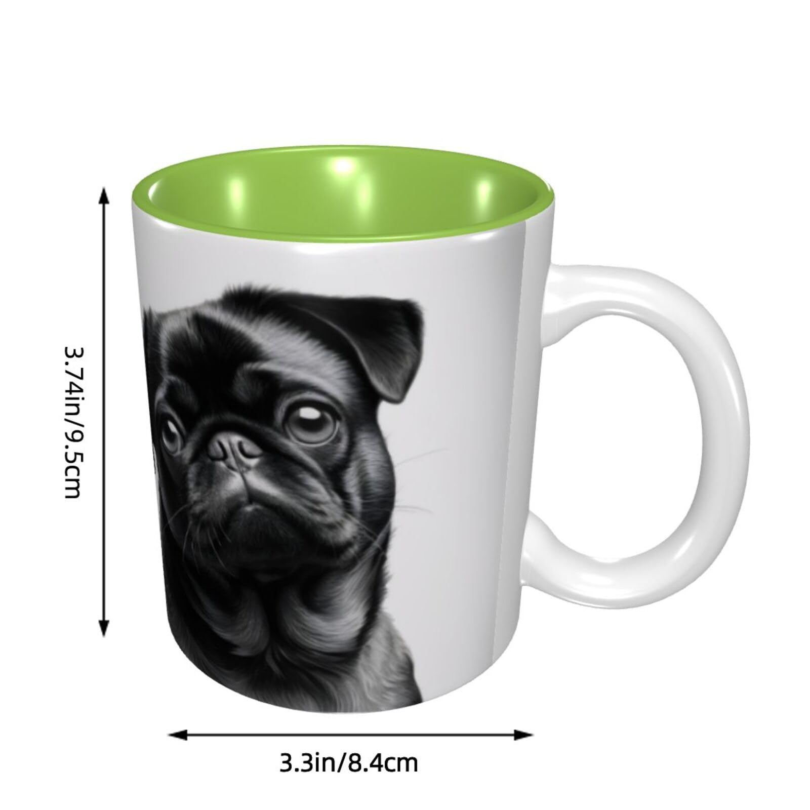 KHDKLXOHZ Cute Black Pug Dog 11oz Two-Tone Ceramic Coffee Mug with Handle, Classic Ceramic Inner Color Mugs - Image 3