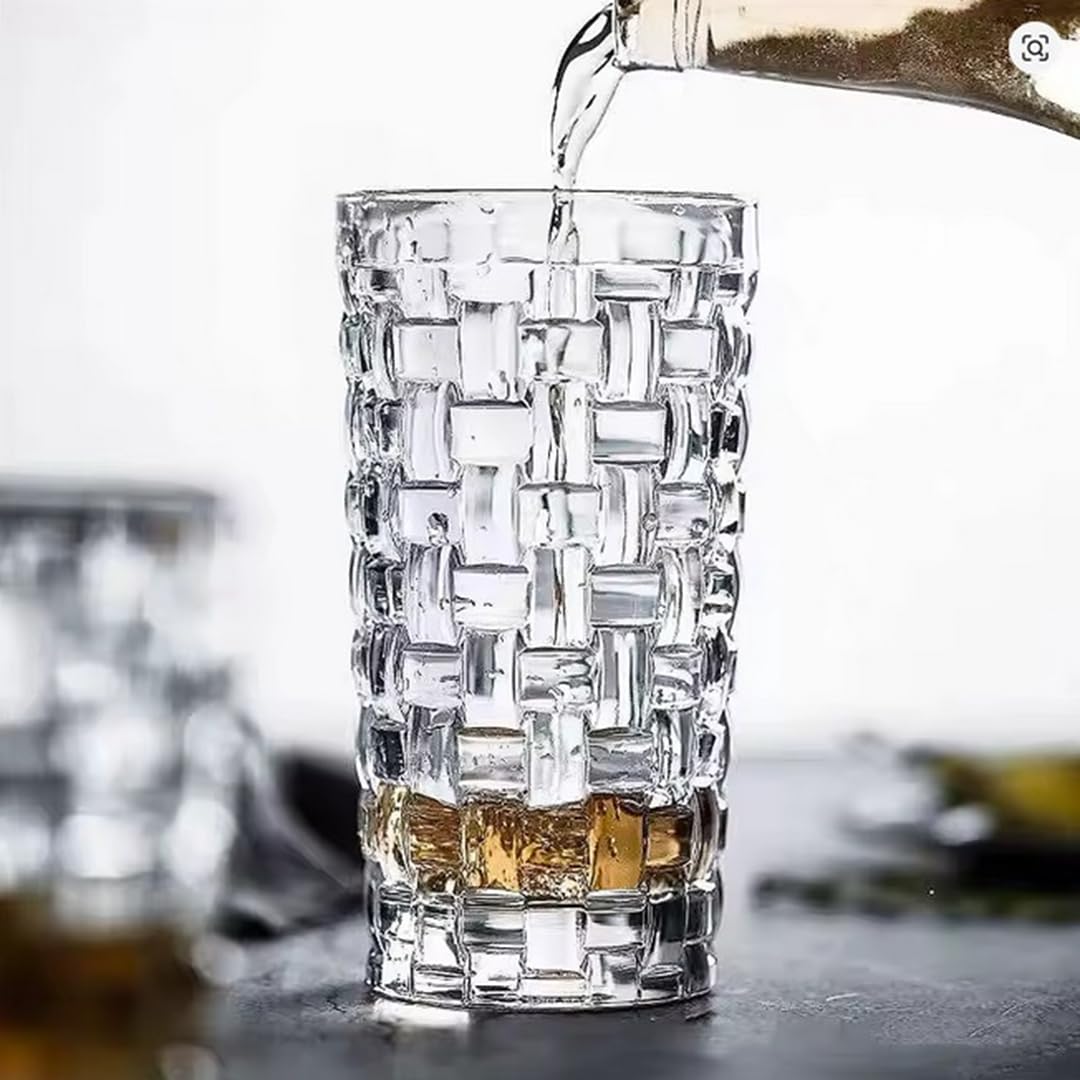 renovon 400ml,kabartma Dokuma Desenli 62'lı SetUzun Cam Bardak,Sıcak ve Soğuk Kokteyller,Buzlu İçececekler için Kibar Şık Ergonomik Tasarım Borosilikat Cam