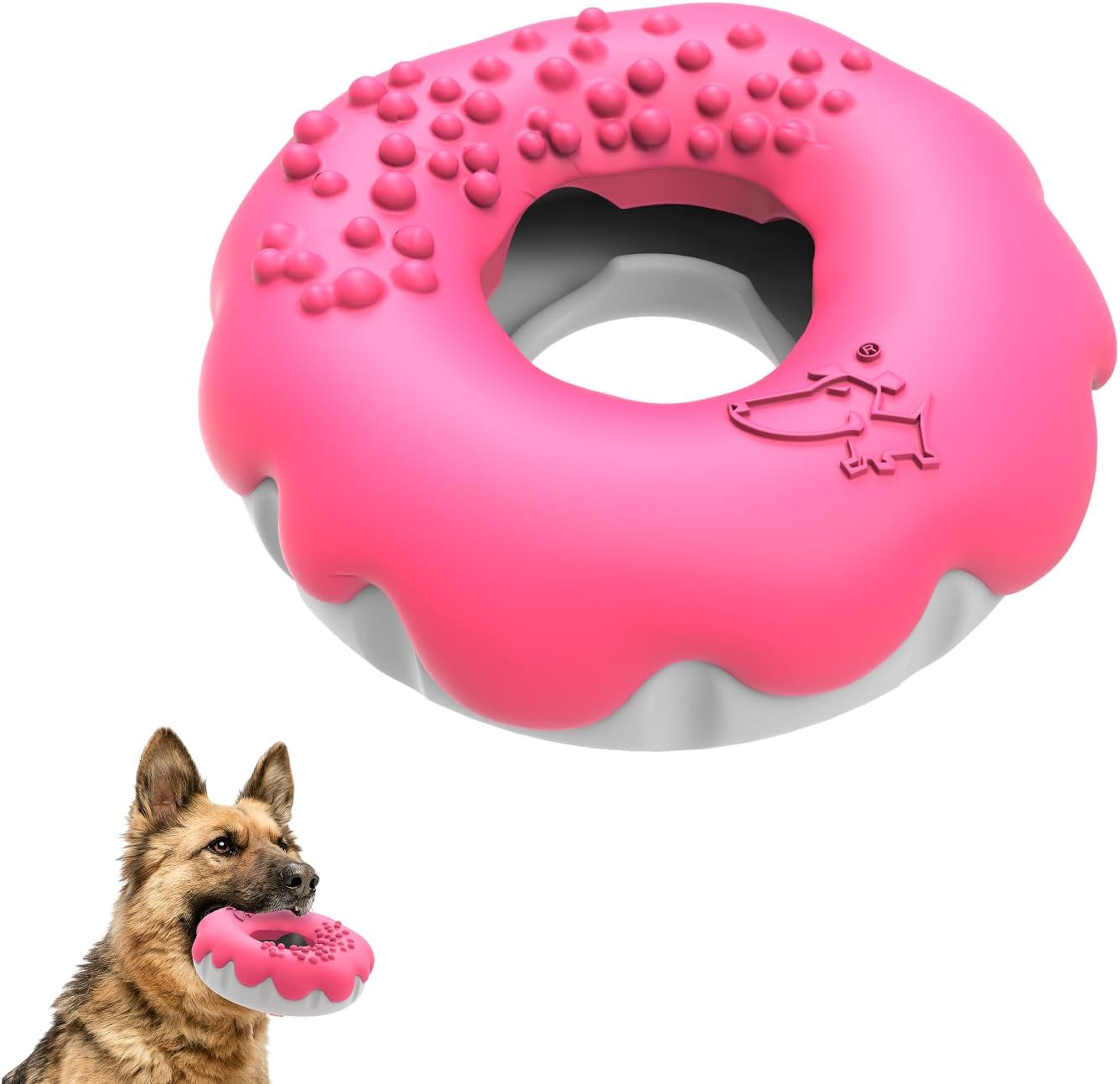 PetBuds Indestructible Dog Toys - Interactive 2 in 1 Treat and Chew Toy for Boredom - Doughnut Shape (Shocking Pink)