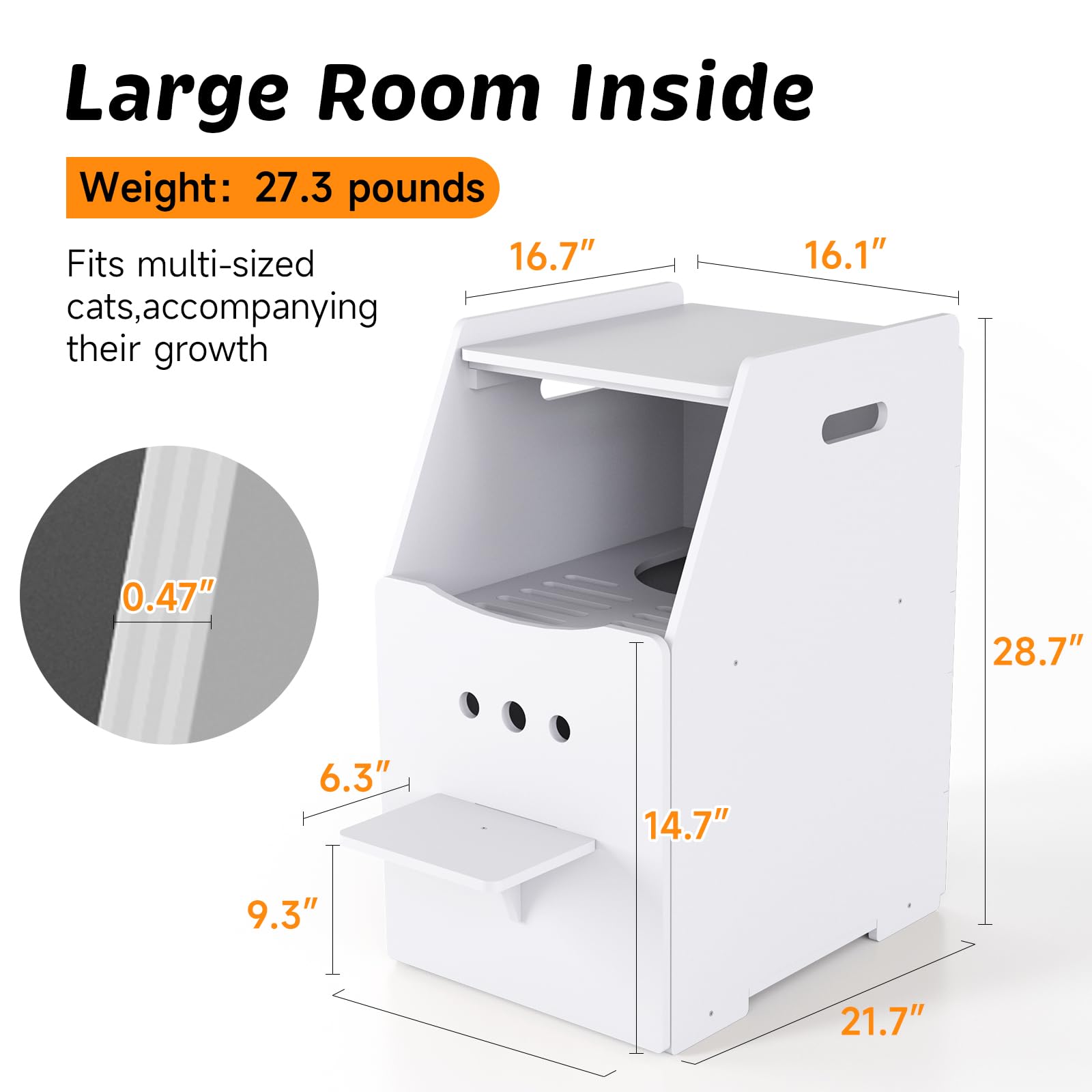 Top Entry Cat Litter Box,Tall Enclosed Enclosure Furniture with Stairs for Cats,Wooden Washroom with Filter for Kitty,Best Hidden,Dog Free, Odor Hiding Cabinet, 21.7 x16.1 x 28.7(White) - image 2