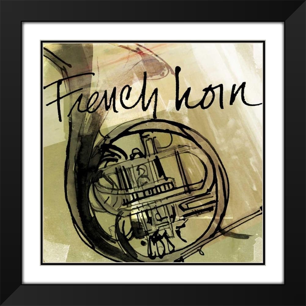 ArtDirect French Horn 20x20 Black Modern Wood Framed with Double Matting Museum Art Print by Tavoletti, Anne