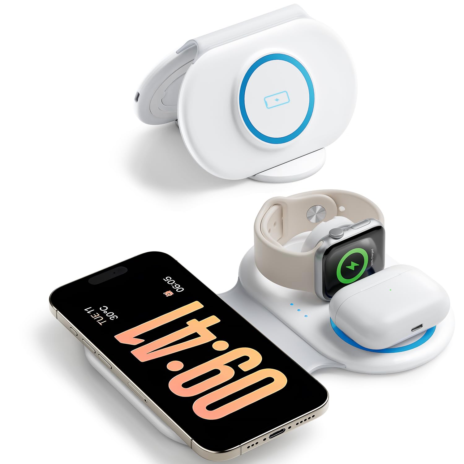 2025 Traveling Portable Wireless Mag-Safe Fast Charging Station,Magnetic 3 in 1 Charger for iPhone 17 16 15 14 13 12 Pro Max Plus,Apple Watch Series & Air pods 4 3 2 Pro-Gifts for Family