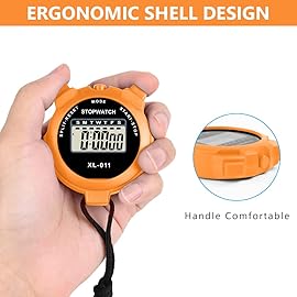 Vicloon Digital Simple Stopwatch - Large Display, Single Lap Split, 12/24 Hour Clock Alarm Date for Coaches, Kids\' Training, Swimming, Running (Orange)