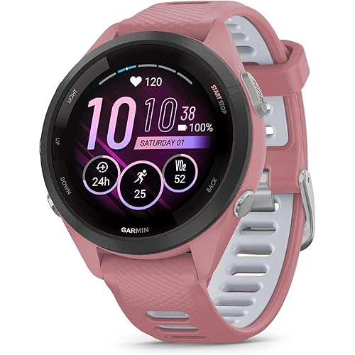 Garmin Forerunner 265S Running Smartwatch, Colorful AMOLED Display, Training Metrics and Recovery Insights, Light Pink and Powder Gray (Renewed)