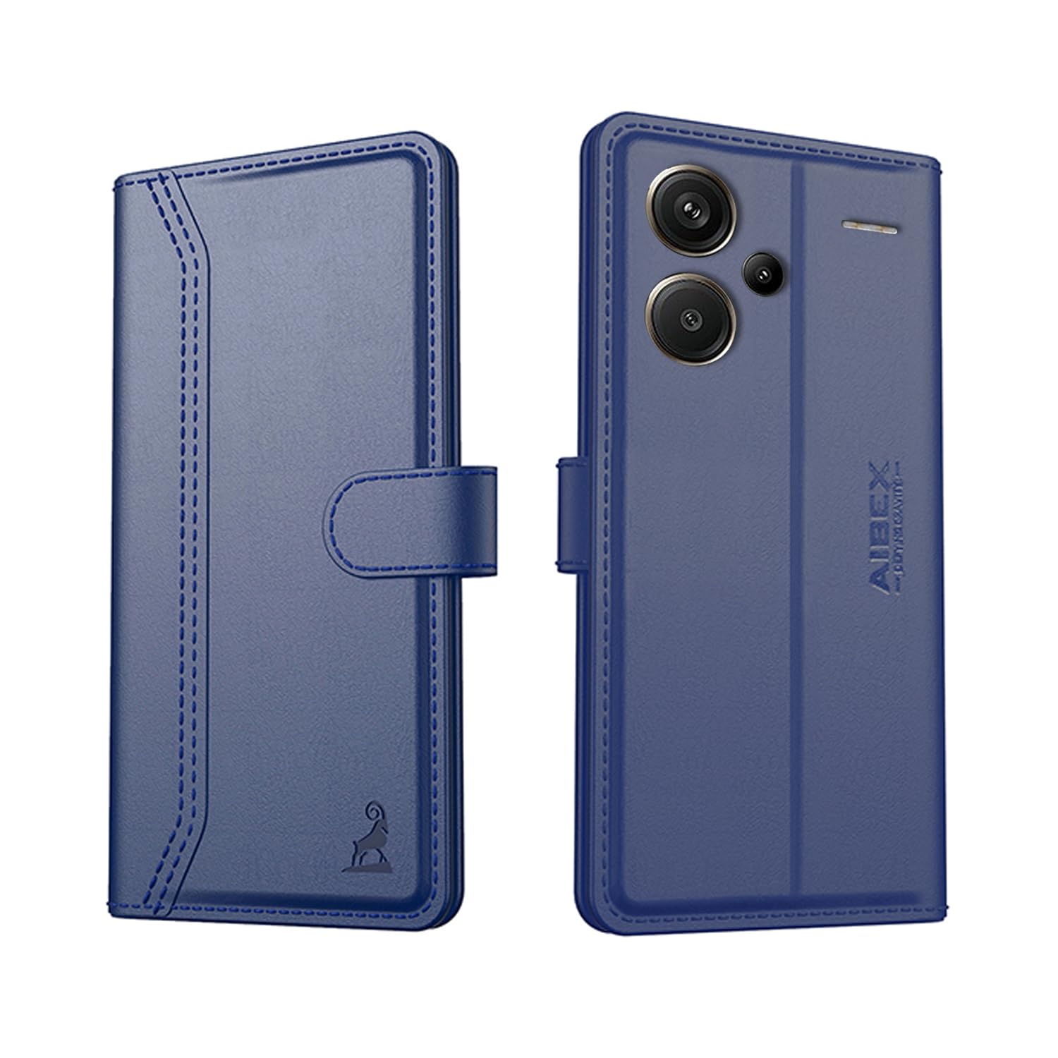 AIBEX ® Compatible for Redmi 13 Pro Plus 5G Flip Cover Leather Finish | Inside TPU with Card Pockets | Wallet Stand | Complete Protection Flip Case – Blue