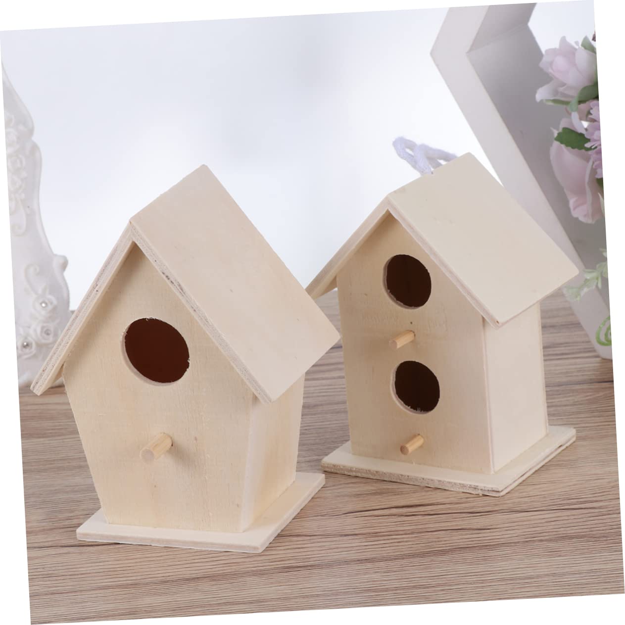 Abaodam 4Pcs DIY Creative Wooden Bird Nest Garden Ornament Birdhouse Decoration Heart Shape Nest with Rope Double Layer Single Layer Designs Lace Accent for Home Adornment