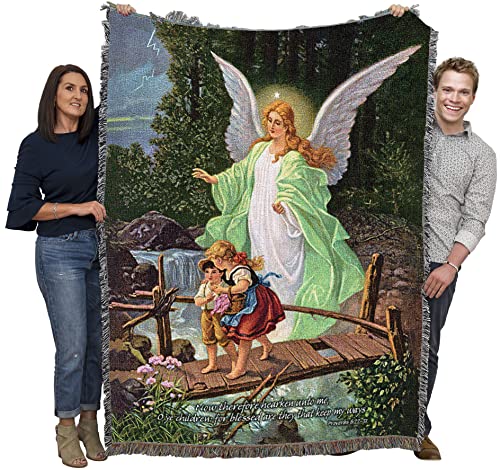 Pure Country Weavers Guardian Angel and Children Crossing Bridge Blanket by Lindberg Heilige Schutzengel - Religious Gift Tapestry Throw Woven from Cotton - Made in The USA (72x54)