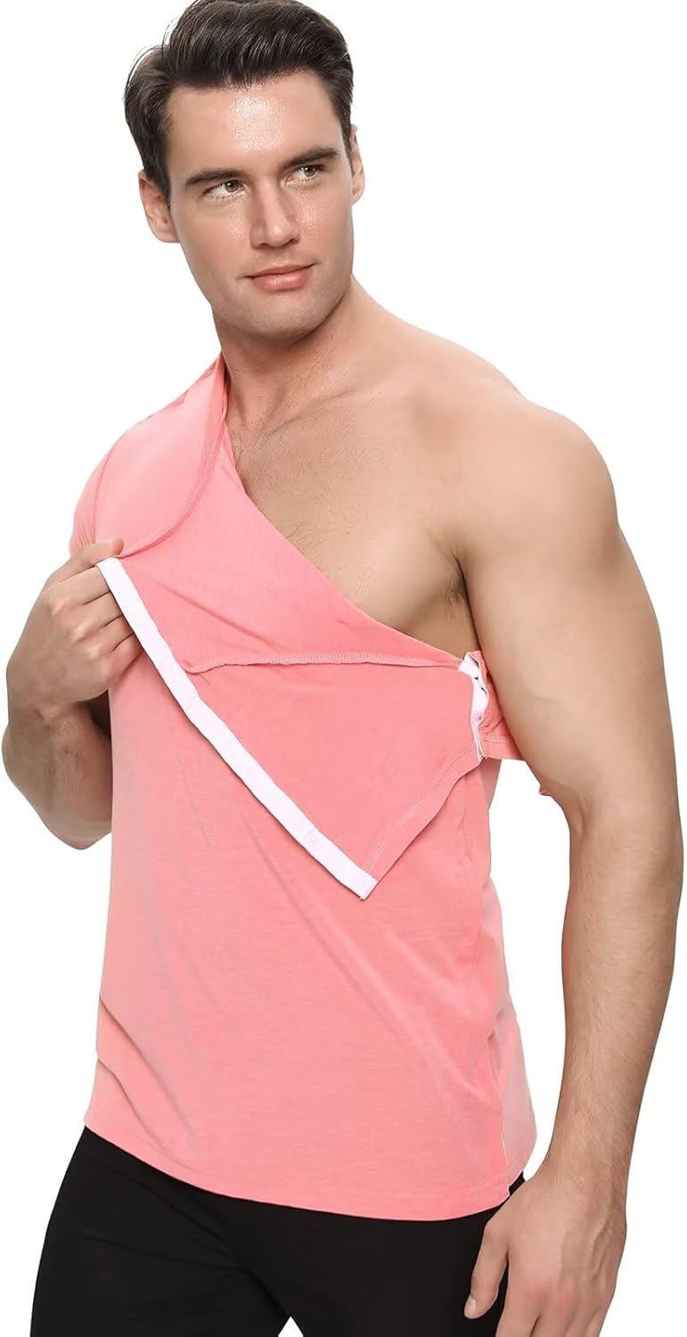 Landofgenie Men's Post Shoulder Surgery Shirts with Hidden Snaps - Tear Away Op Shirts for Easy Medical Access & Recovery - Image 3