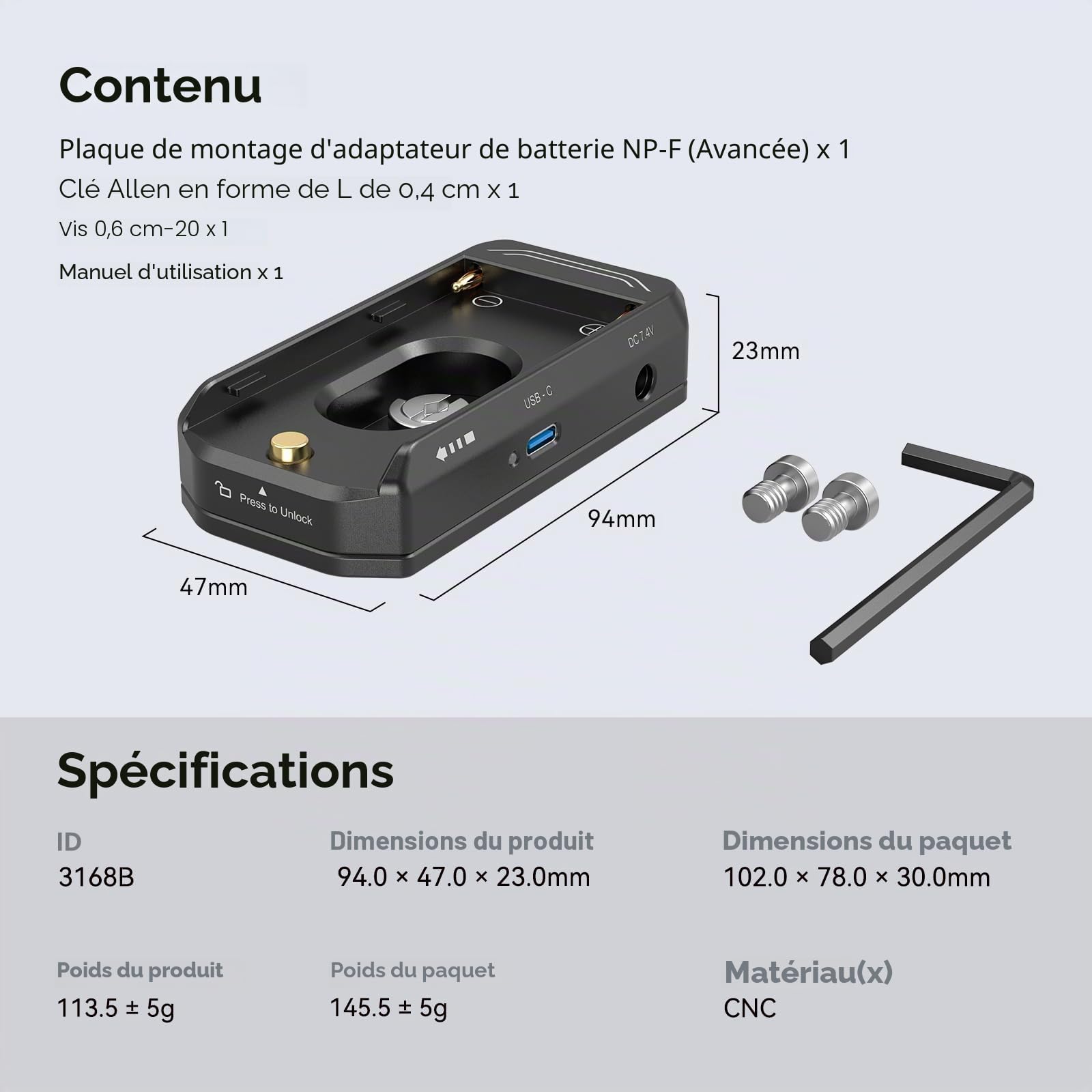 SMALLRIG Plaque de Montage d'Adaptateur de Batterie NP-F pour NP-F970/NP-F550/NP-F770, NP-F Plaque d'Adaptateur de Batterie pour Sony, pour BMPCC 4K/6K/6K Pro et pour Canon R5 C (Avancée) - 3168B