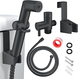 JONKEAN Black Handheld Toilet Bidet Sprayer for Cleaning | Jet Spray Water Pressure Control, Bidet Attachment for Baby, Feminine & Pet Wash, Muslim with Hose, Leak-Free Design