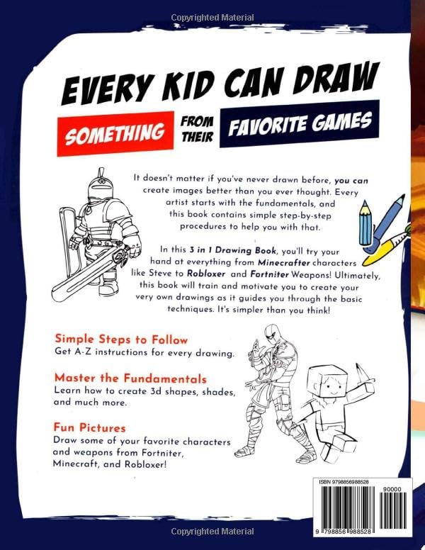 Vista 2 de How to Draw Minecrafter, Robloxer, Fortniter A Step by Step Easy Guide (An Unofficial 3 in 1 Drawing Book)