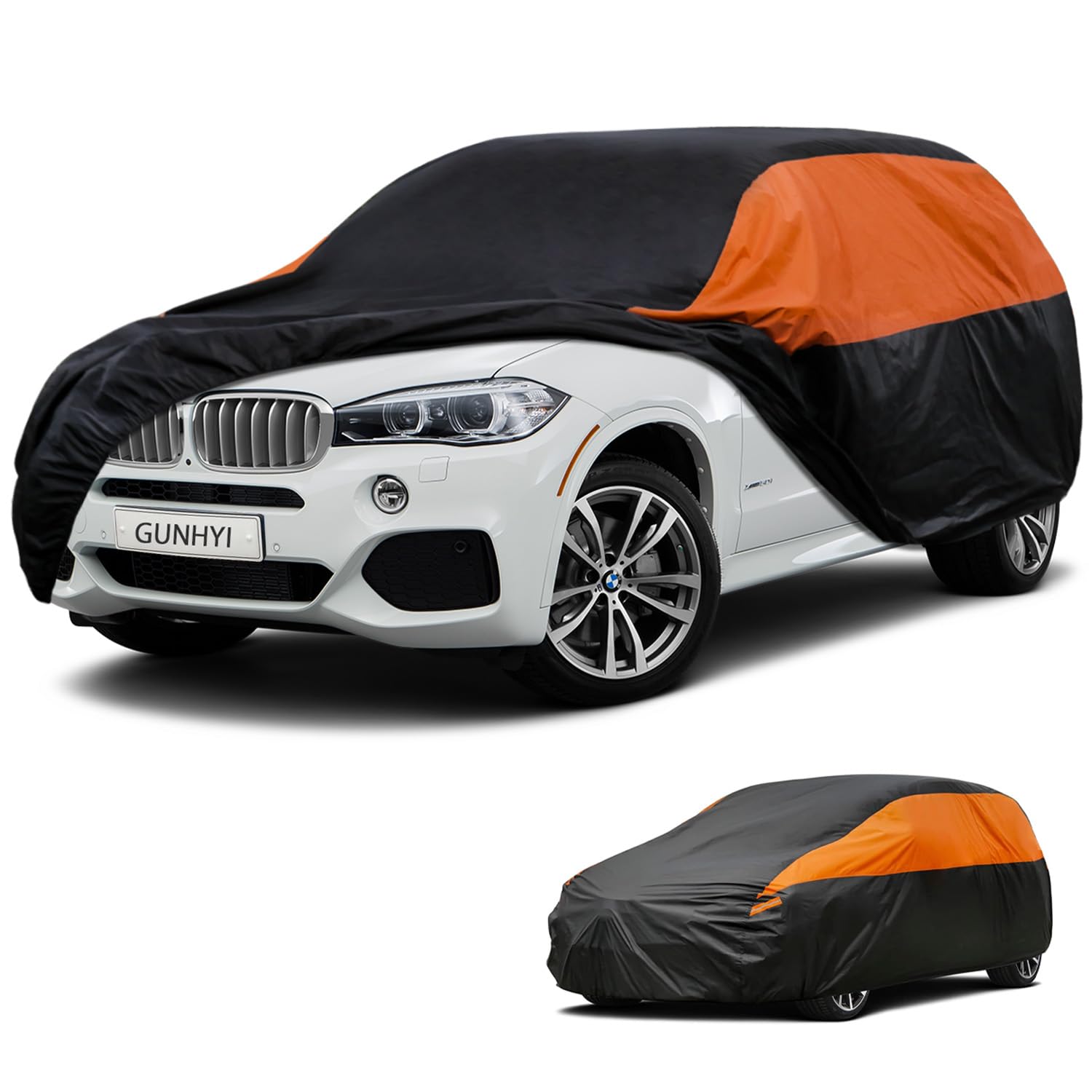 GUNHYI Waterproof SUV Full Car Cover Custom Fit BMW X5 (2007-2026) | All‑weather Outdoor sun/rain/dust/snow/wind/UV protection, breathable lightweight fabric, black‑orange design,storage bag