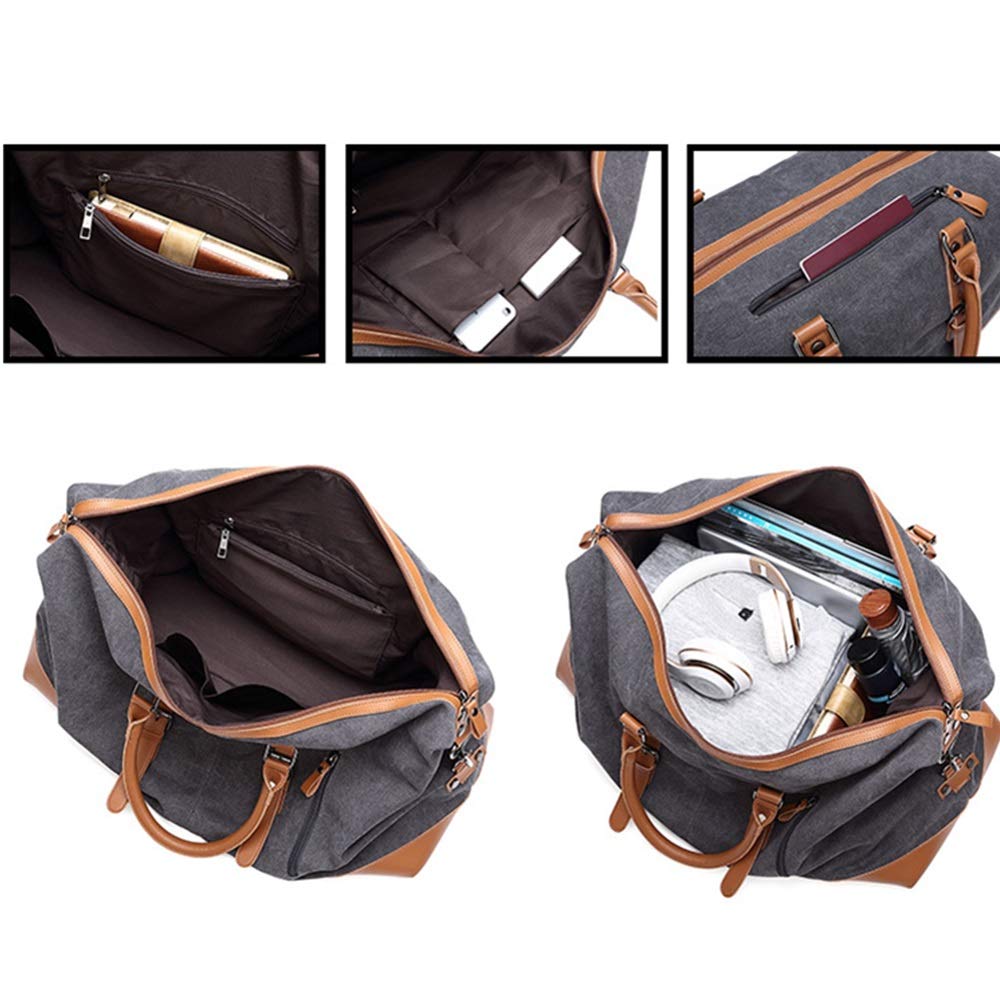 ボストンバッグ ユニセックス特大防水キャンバストラベルトートショルダーハンドバッグウィークエンダーバッグキャリーバッグクロスボディバッグ : ビジネスバッグ メンズ ショルダーバッグ  メンズファッションミニマキャンバストラベルボストンバッグ防水荷物トートバッグ旅行ショルダーバッグ特大ユニセックス 通学 就活 (色 : グレー,  Size : 55x23x40cm) : ファッション