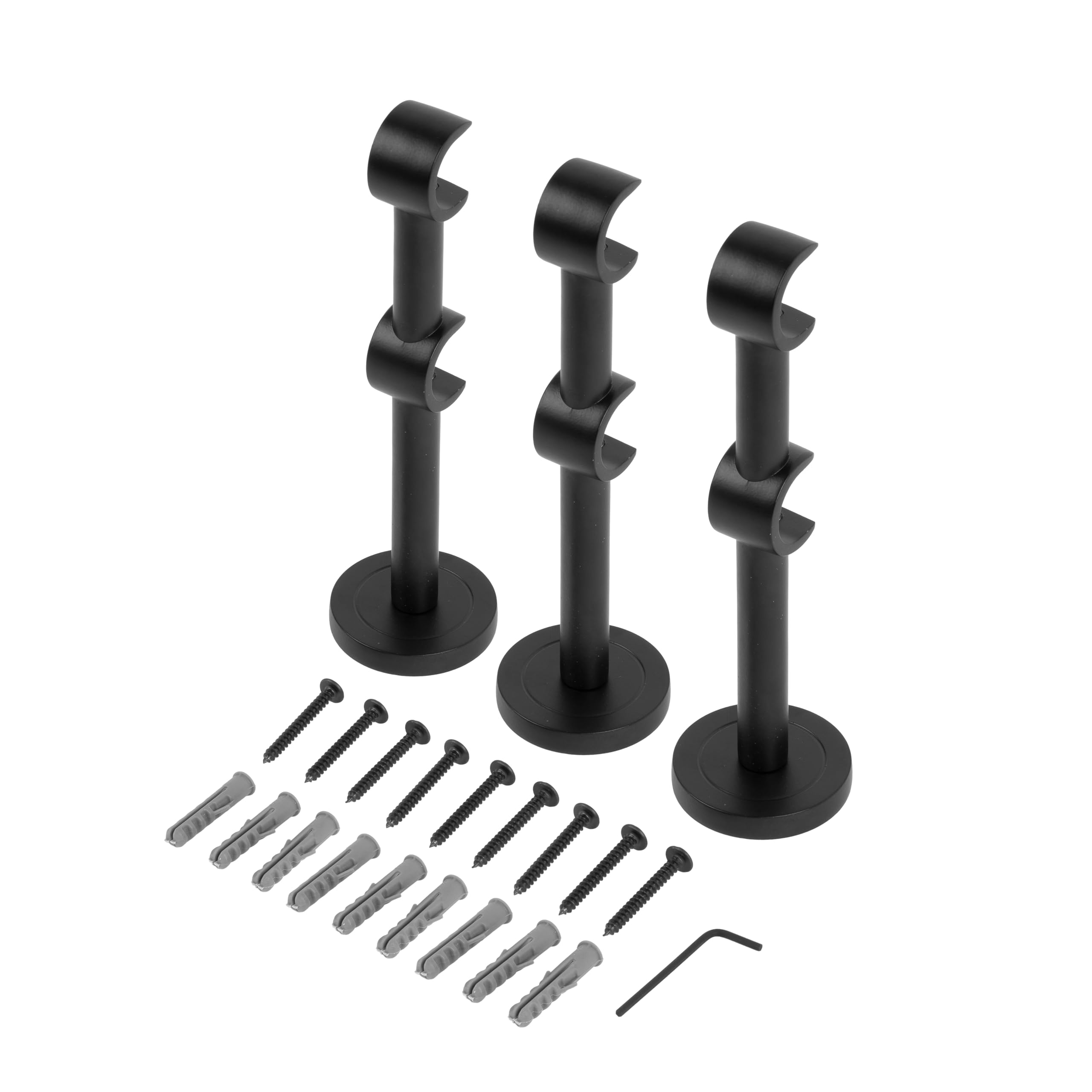 Ventanara® Gardinenstange schwarz matt 19mm 2-läufig mit Endstücken und Halterungen für Wandmontage (Kugel, 200 cm / 2-läufig/Wand)