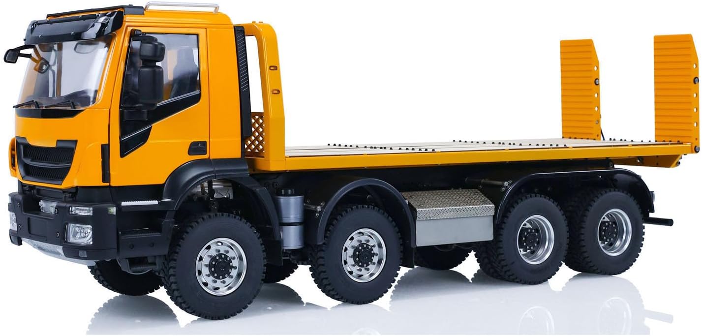 1/14 8x4 RC Hydraulic Wrecker Truck Metal RC Rescue Vehicles Model Motor ESE Servo I6S Radio Controller Yellow
