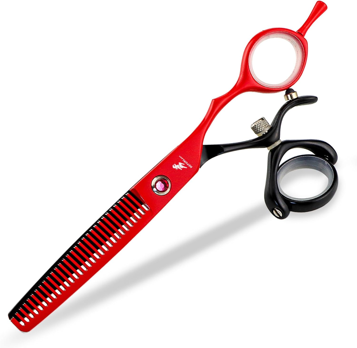 6-Inch Professional Hair Cutting Scissors Swivel Design, 440C Stainless Steel, Barber Hair Thinning Shears with Rotating Handle Flying Scissors, Red & Black