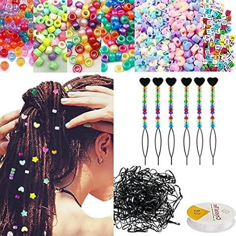 Bead Bracelet Making Kit,Pony Beads kit-1300 Pack Large Pony Barrel Beads,6 Beaders,10m Elastic Strings,1000 Rubber Bands for Kids Hair Braids Friendship Bracelet Jewelry Necklace Making Crafts Cover
