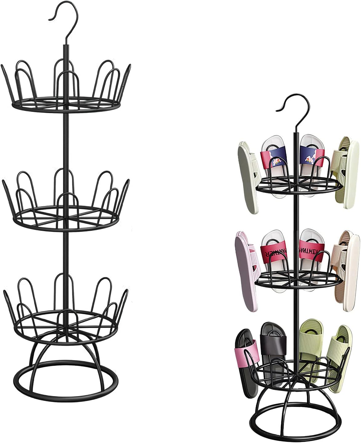 BeShero Revolving Shoe Tree Rack,Metal Revolving Shoe Rack,Round Shoe Storage Stand Three Tier
