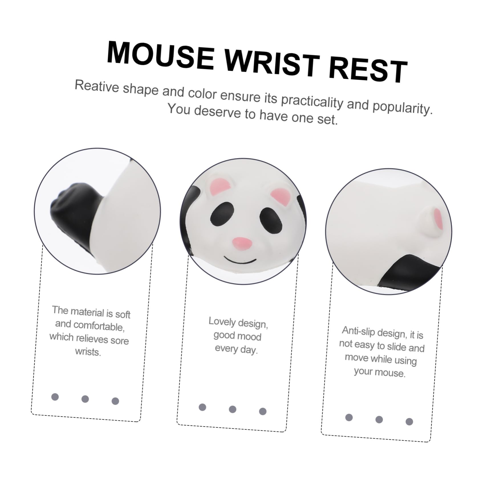 NUOBESTY 3pezzi Cuscino Poggiapolsi Mouse Panda Pu Memory Foam Ergonomico e Antiscivolo Supporto Per Polso Tappetino Da Ufficio Per Computer e Laptop Design Carino e Leggero Per Lavoro e