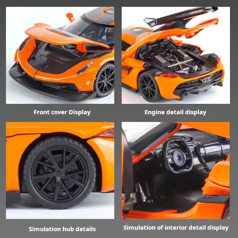Image of 1:32 Scale Koenigsegg Jesko Die-Cast Toy Car - Pull Back Metal Model with Openable Doors, LED Lights & Music - Alloy Mini Car Gift for Kids, Boys & Collectors 【Color As Per Stock】