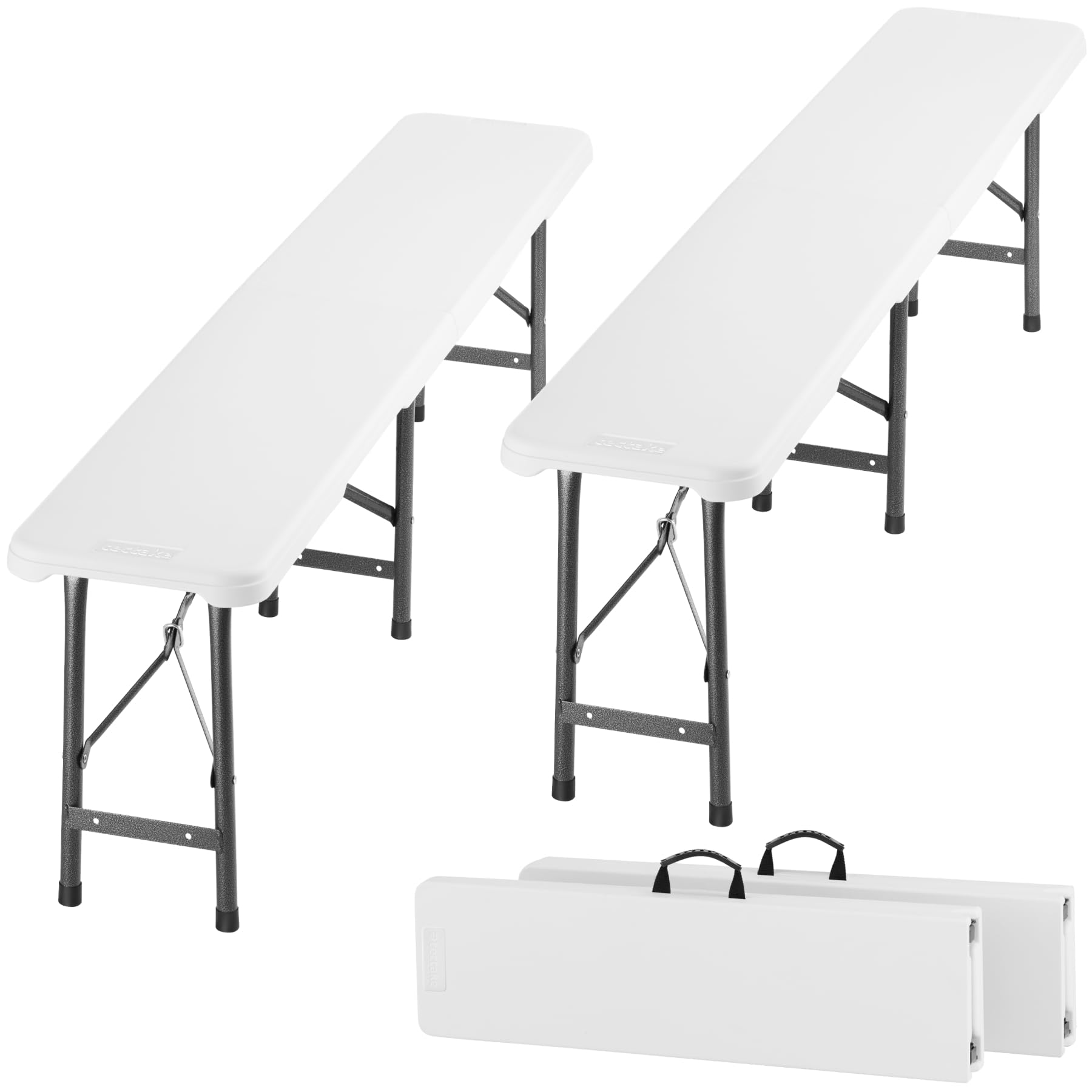 tectake® Set de 2 Banco Plegable Camping 180 cm, Banco Jardin Exterior Cap. Carga: 500kg, Terraza, Mobiliario Jardin y Terraza Exterior, Camping Accesorios, Banqueta, Patio, Bancos - Blanco