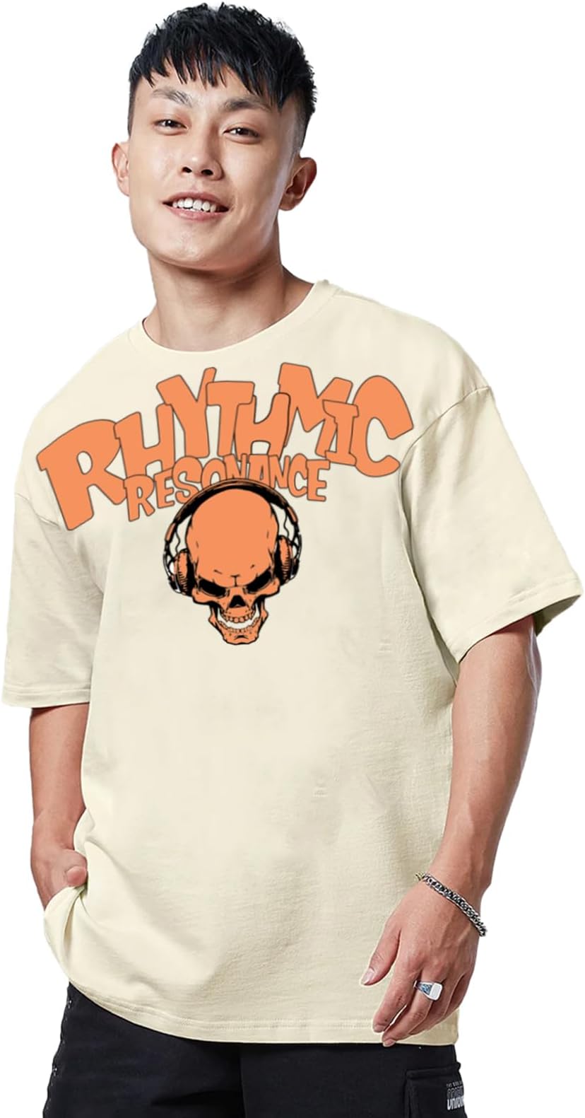 VeirdoMen's Cotton Oversized Fit® Oversized Baggy Fit Drop Shoulder Cool and Stylish Latest Graphic Printed Design Half Sleeve T-Shirt (Available Sizes: S to 2XL)