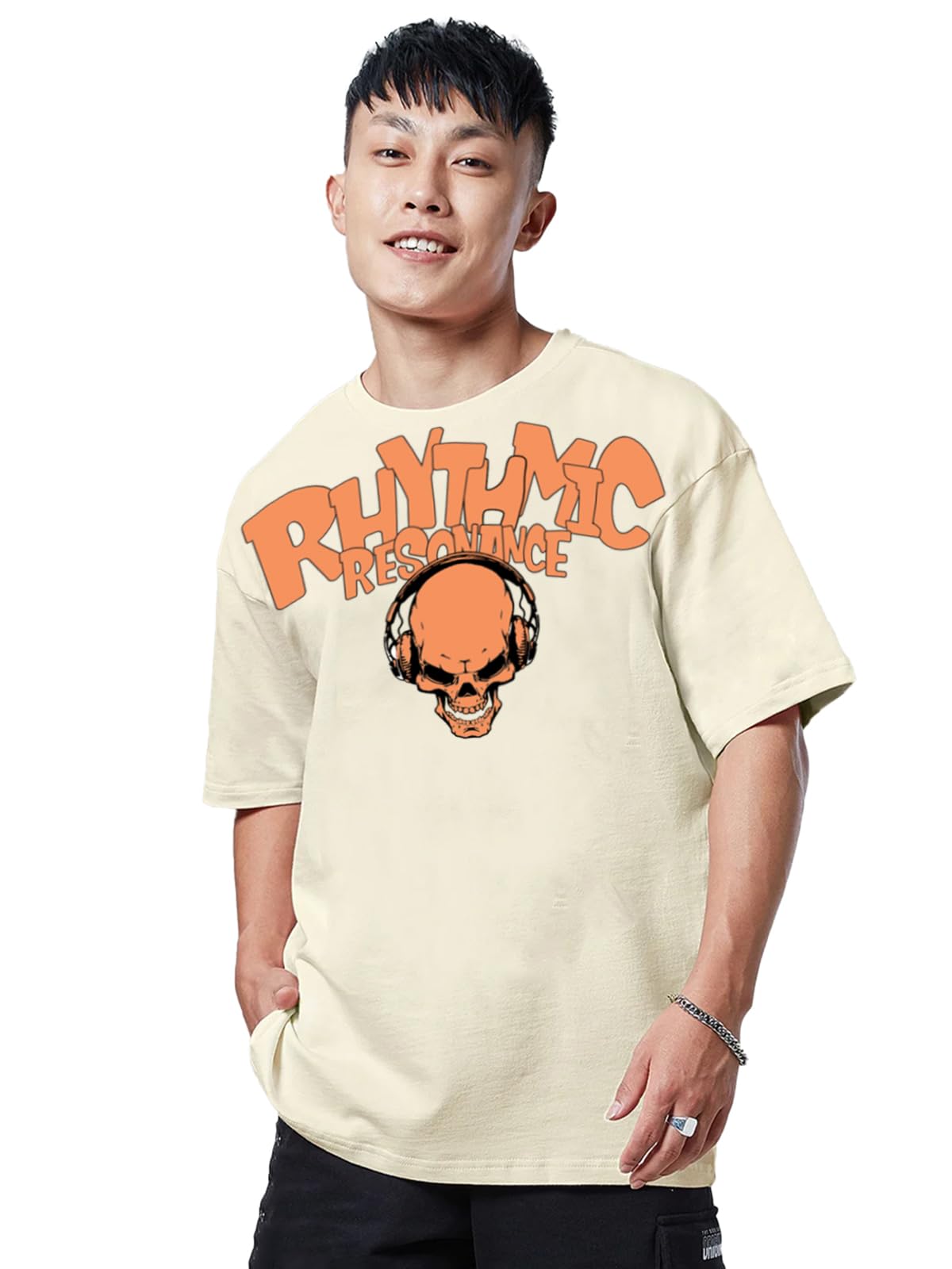 VeirdoMen's Cotton Oversized Fit® Oversized Baggy Fit Drop Shoulder Cool and Stylish Latest Graphic Printed Design Half Sleeve T-Shirt (Available Sizes: S to 2XL)