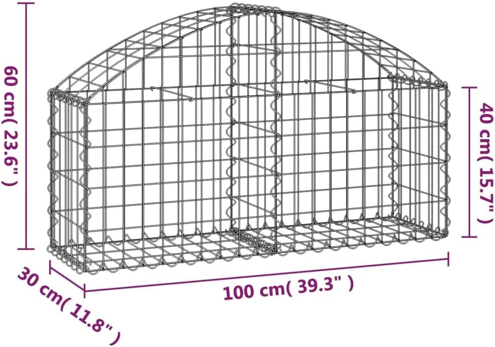 Arched Galvanized Iron Gabion Basket 39.4 x 11.8 x 15.7/23.6 in Heavy-Duty Rust-Resistant Outdoor Decorative Barrier Retaining Wall for Garden Patio Backyard