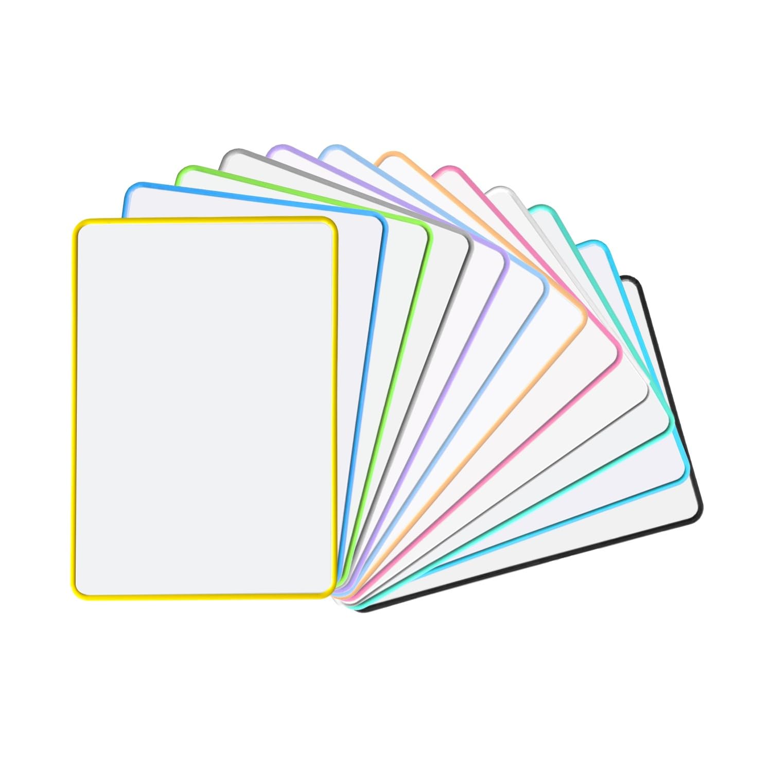 12 A4 Magnetic Whiteboards Double Sided – Assorted Border Colours, MDF Dry Erase Board, 210x297mm, Reusable, Ideal for School and Home