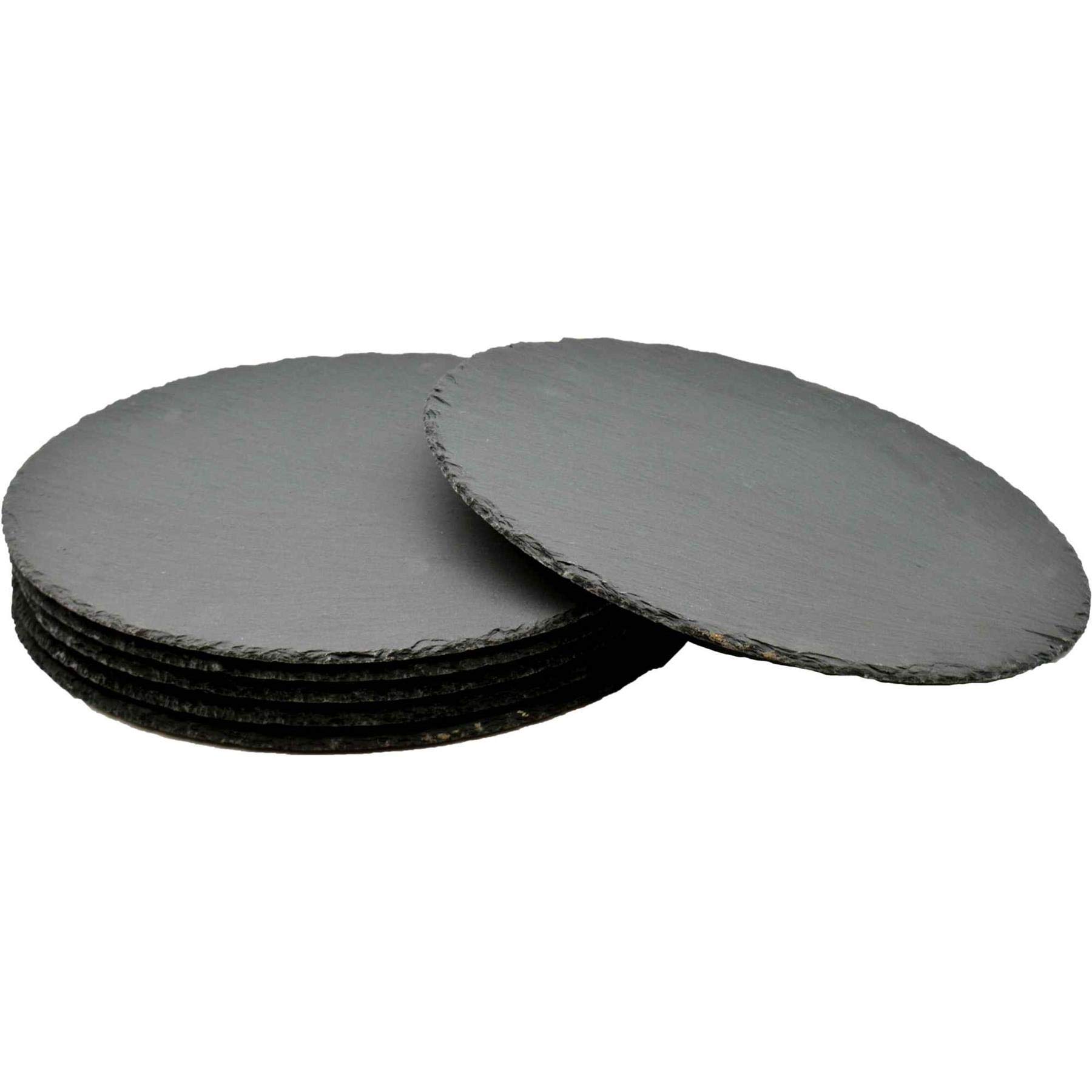 Argon Tableware Round Slate Placemats - 30cm - Pack of 6 - Black Natural Stone Slate Dinner Mats Dinnerware Plate Placemats for Kitchen, Home, Bar, Restaurant, Weddings, Events