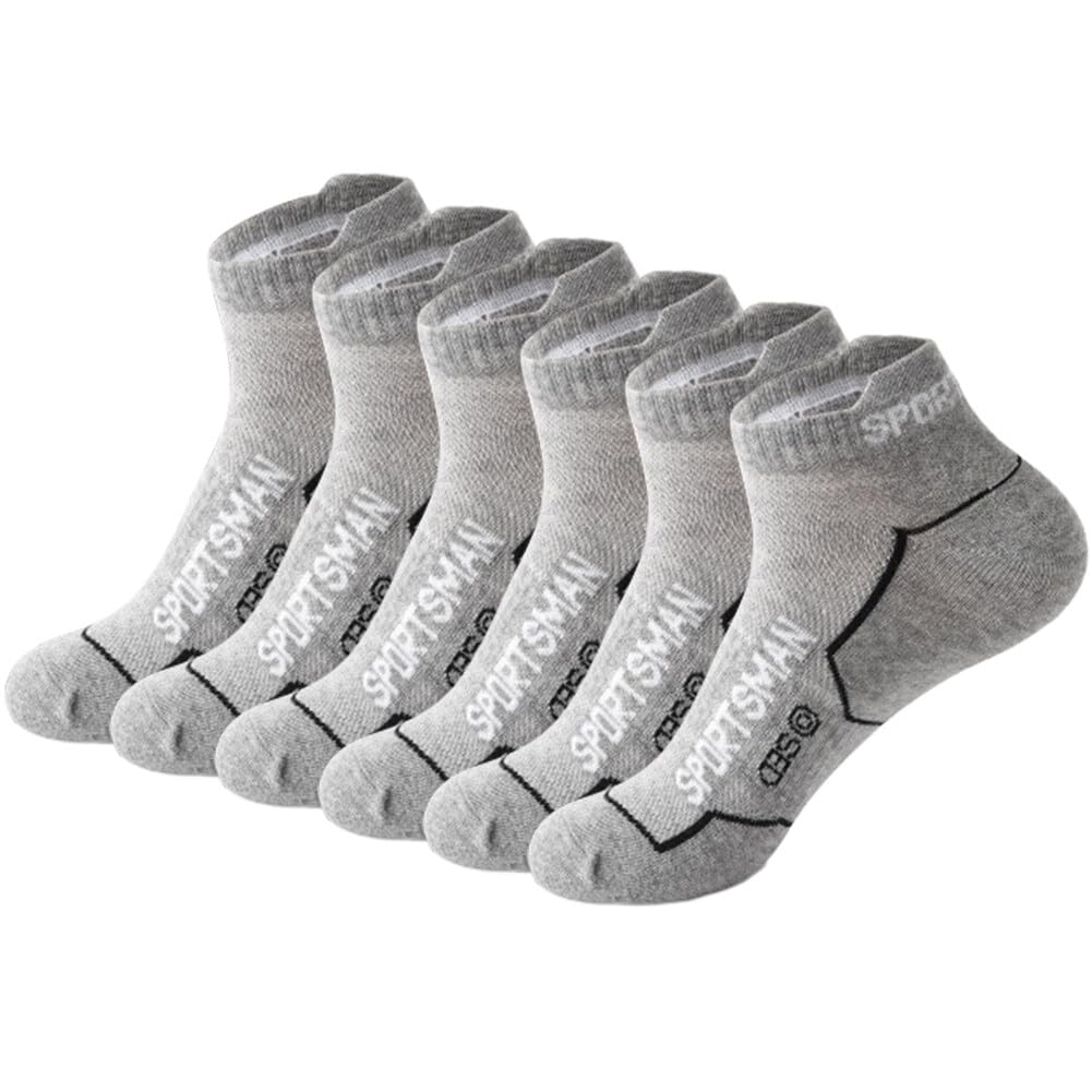 6 Pairs Sports Socks for Men Short Socks Cotton Socks Running Socks for Basketball Socks Fitness Socks Mountain Climbing Socks (Grey)