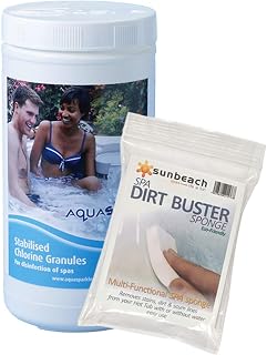 AQUASPARKLE 1kg Stabilised Chlorine Granules for Hot Tubs & Spa with FREE Sunbeach Dirt Buster Sponge