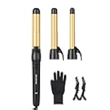 Rotating Curling Iron 3 in 1 Set, Automatic Curling Wand with 3 Interchangeable Ceramic Barrels(0.75
