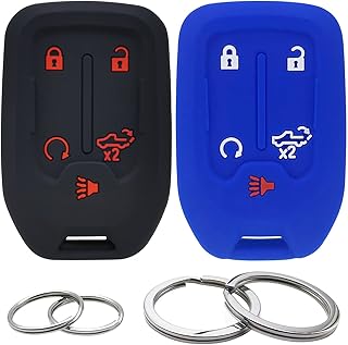 GFDesign 2 Pcs Silicone Key Fob Cover Remote Case Keyless Protector Compatible with 2021 2020 2019 Chevrolet Chevy Silverado 1500 2500HD 3500HD GMC Sierra 1500 2500HD 3500HD 5 Buttons