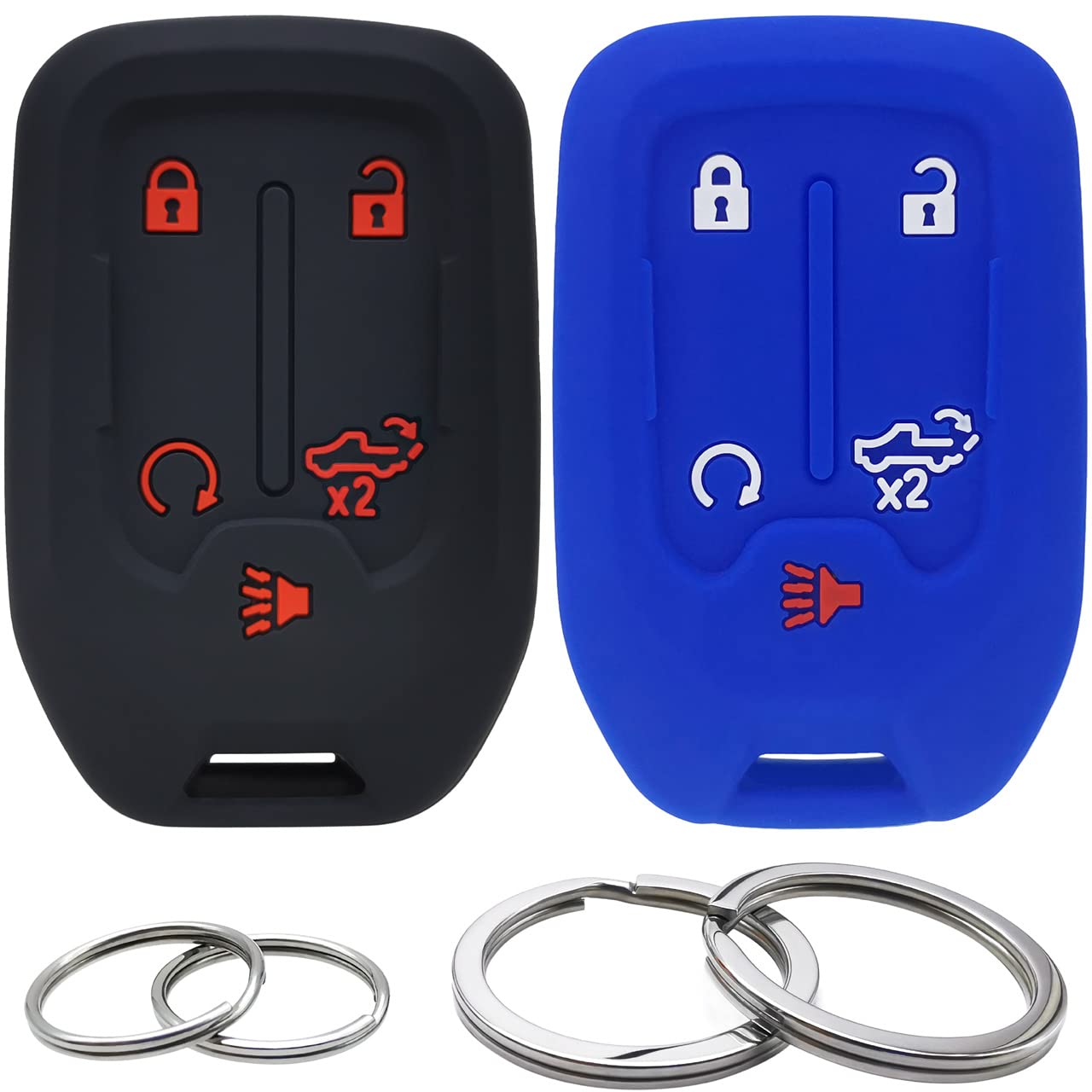 GFDesign 2 Pcs Silicone Key Fob Cover Remote Case Keyless Protector Compatible with 2021 2020 2019 Chevrolet Chevy Silverado 1500 2500HD 3500HD GMC Sierra 1500 2500HD 3500HD 5 Buttons