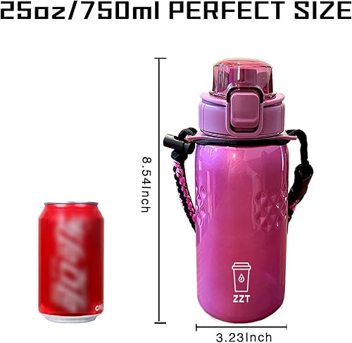 Miniatura 6 de ZZT Botella de agua de 25 onzas con boquilla y mango de cuerda de paracaídas ajustable, jarra de agua de boca ancha a prueba de fugas, tritán, libre